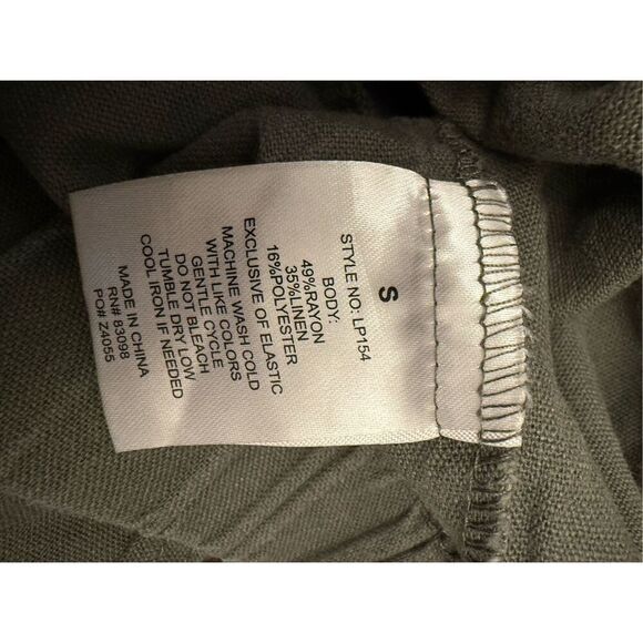 Ci Sono Linen Pull On Elastic Waist Olive Green Cargo Jogger Pants Size Small - Picture 5 of 5